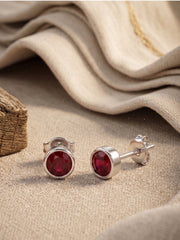 925 Silver Round Ruby Stud Earrings for Women
