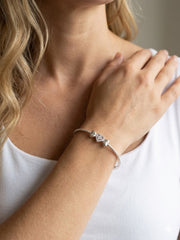 92.5 Sterling Silver Crystal Heart Bow Silver Bracelet for Women