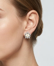 925 Silver Pearl Flower Stud Earrings for Women