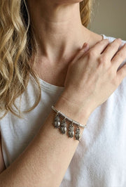 92.5 Sterling Silver Owl Charm Silver Bracelet for Women