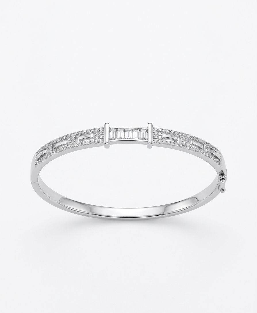 92.5 Sterling Silver Radiant Baguette Crystal Silver Bracelet for Women