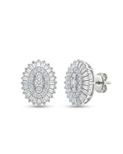 925 Silver Oval Halo Stud Earrings for Women