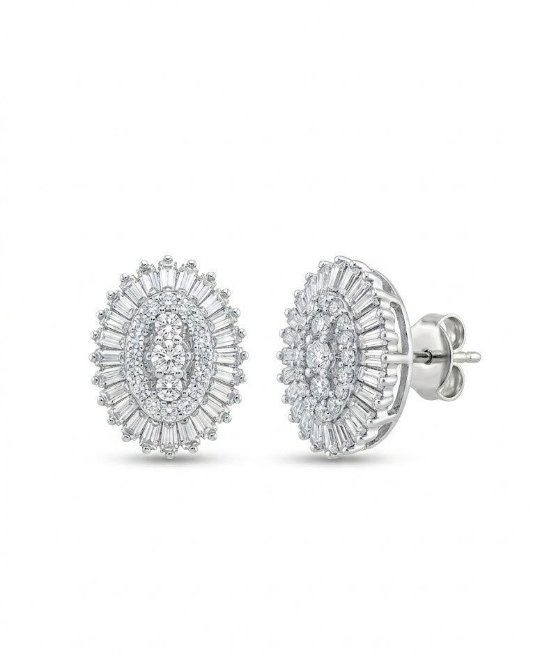 925 Silver Oval Halo Stud Earrings for Women