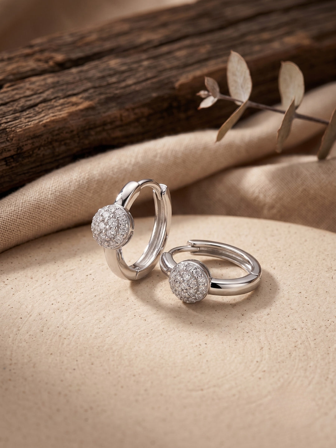 925 Silver Sparkle Ball Hoop Earrings for Women