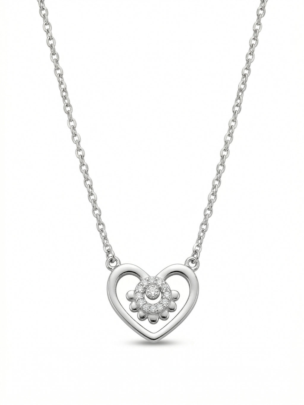 925 Sterling Silver Silver Bloom Heart Necklace for Women