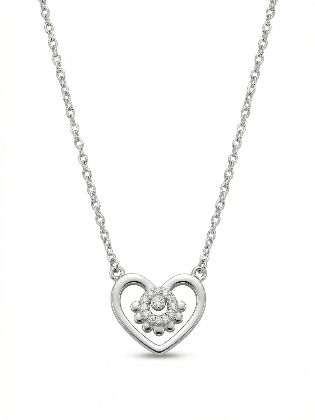 925 Sterling Silver Silver Bloom Heart Necklace for Women