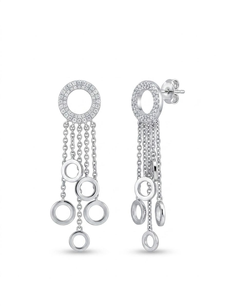 925 Silver earrings Halo Cascade Drop Earrings for Women