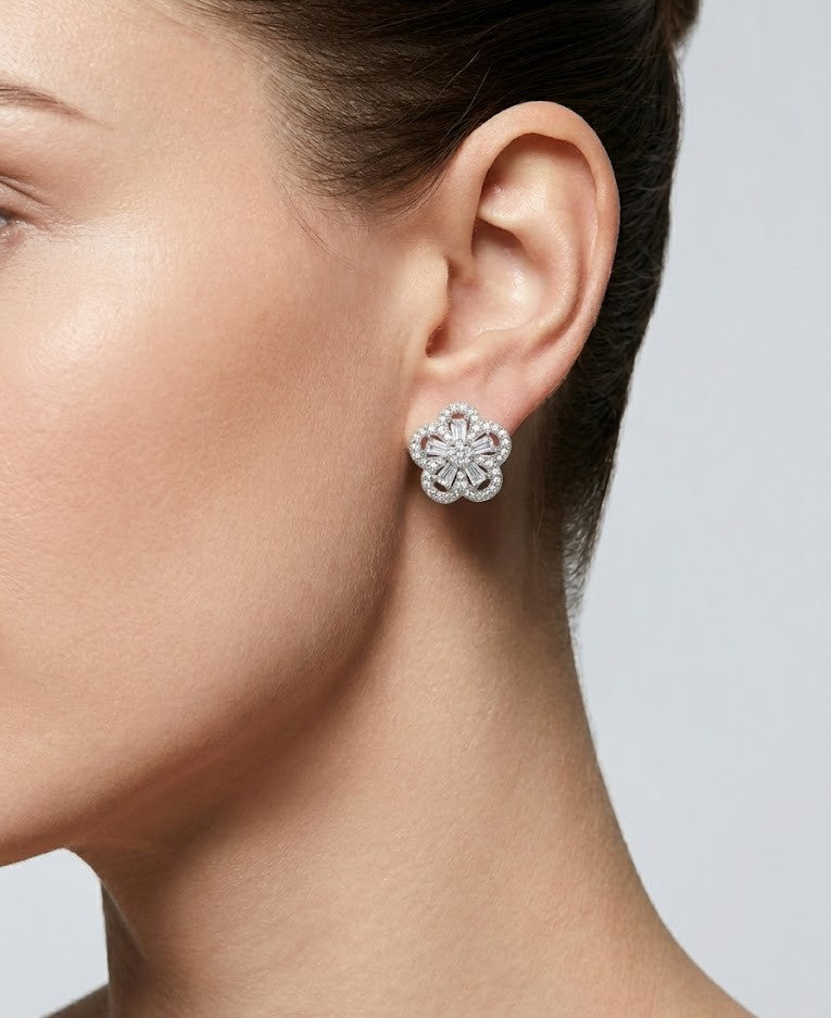 925 Silver Flower Stud Earrings for Women