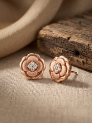 925 Silver Rose Gold Rose Bloom Stud Earrings for Women