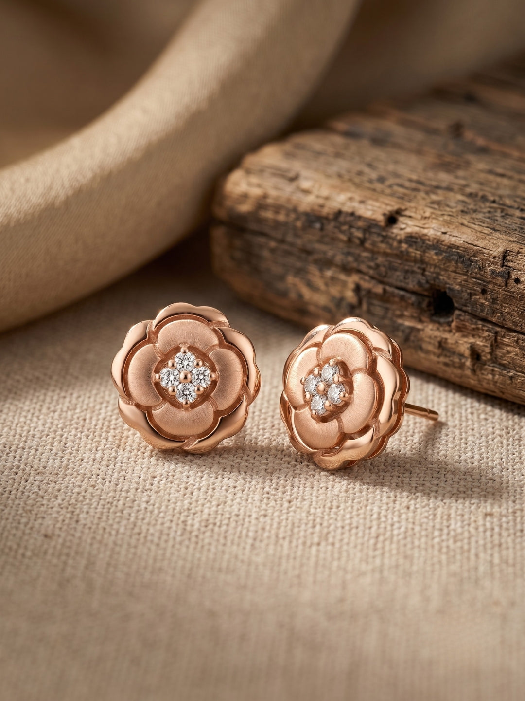 925 Silver Rose Gold Rose Bloom Stud Earrings for Women