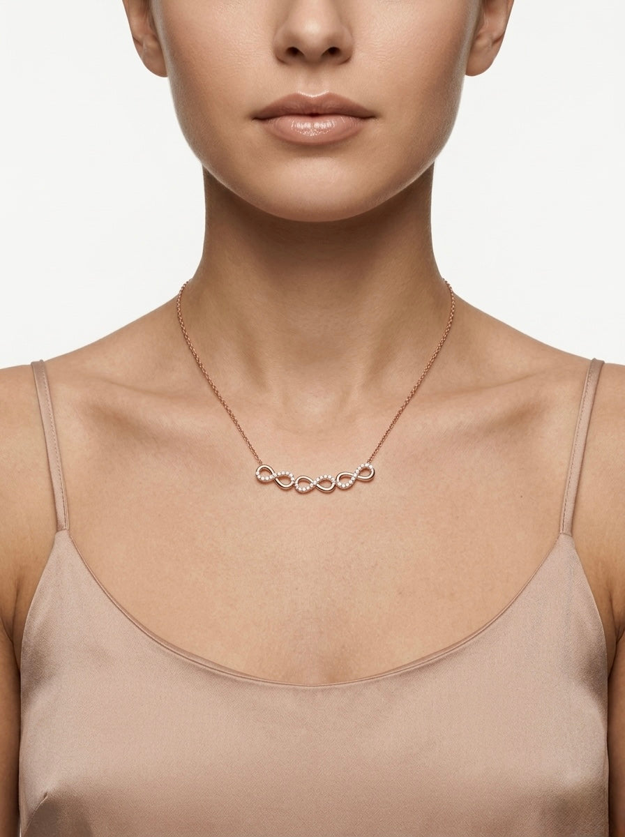 925 Sterling Silver Rose Gold Double Infinity Cubic Zirconia Necklace for Women