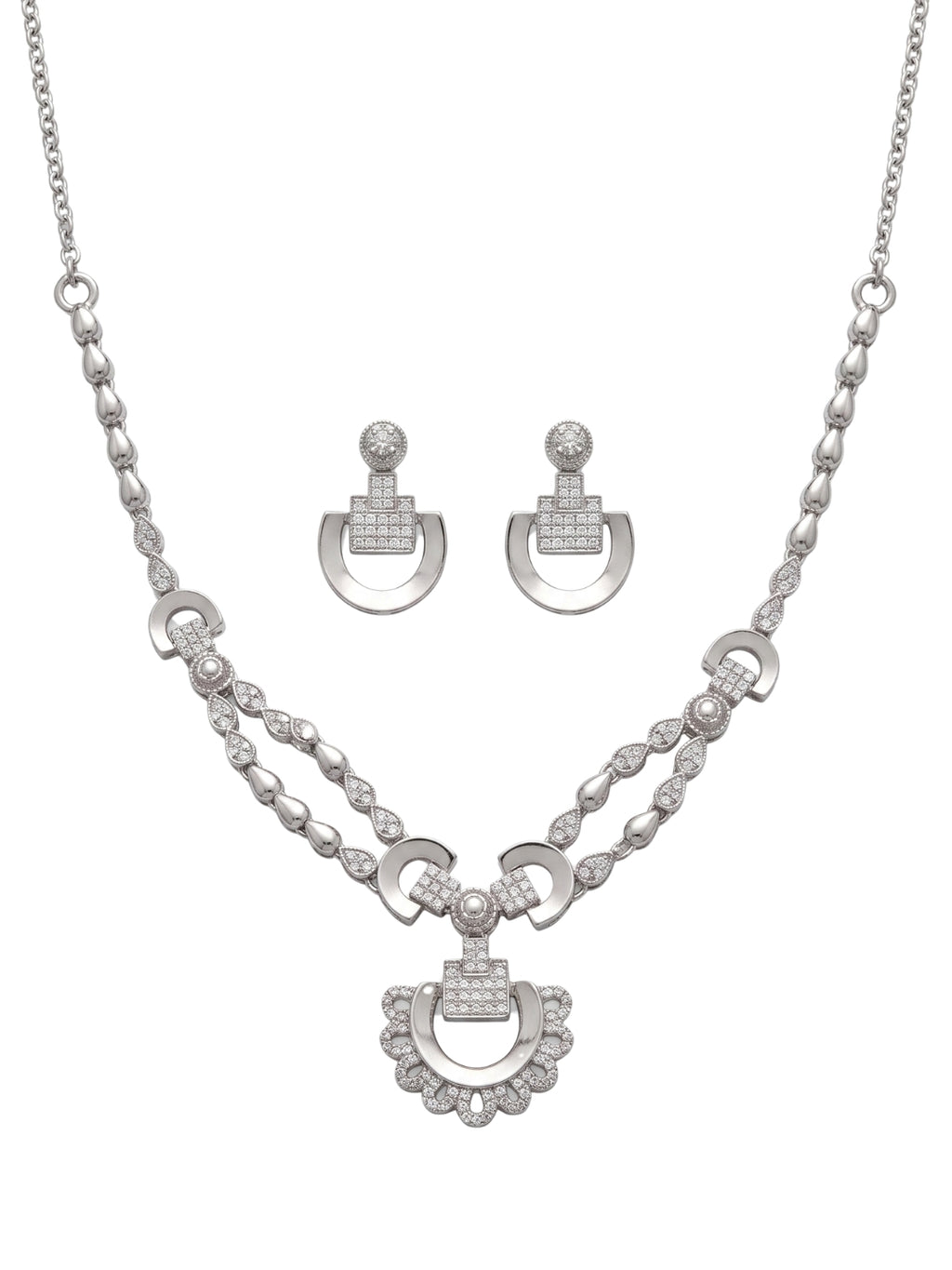 925 Sterling Silver Celeste Dual Chain Pendant Necklace Set with earrings