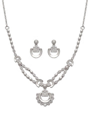 925 Sterling Silver Celeste Dual Chain Pendant Necklace Set with earrings