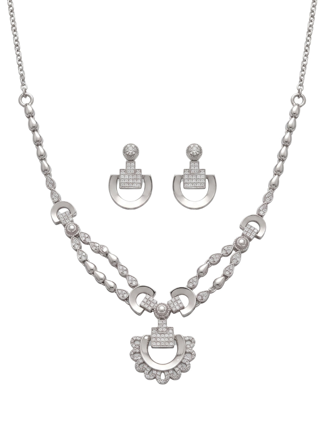 925 Sterling Silver Celeste Dual Chain Pendant Necklace Set with earrings