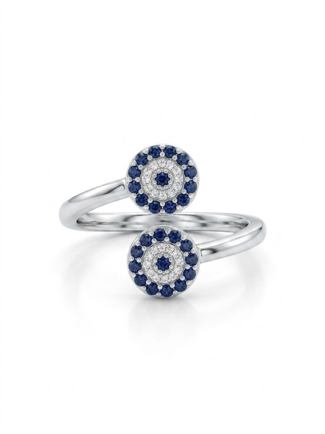 925 Sterling Silver Blue Evil Eye Adjustable Open Ring for Women