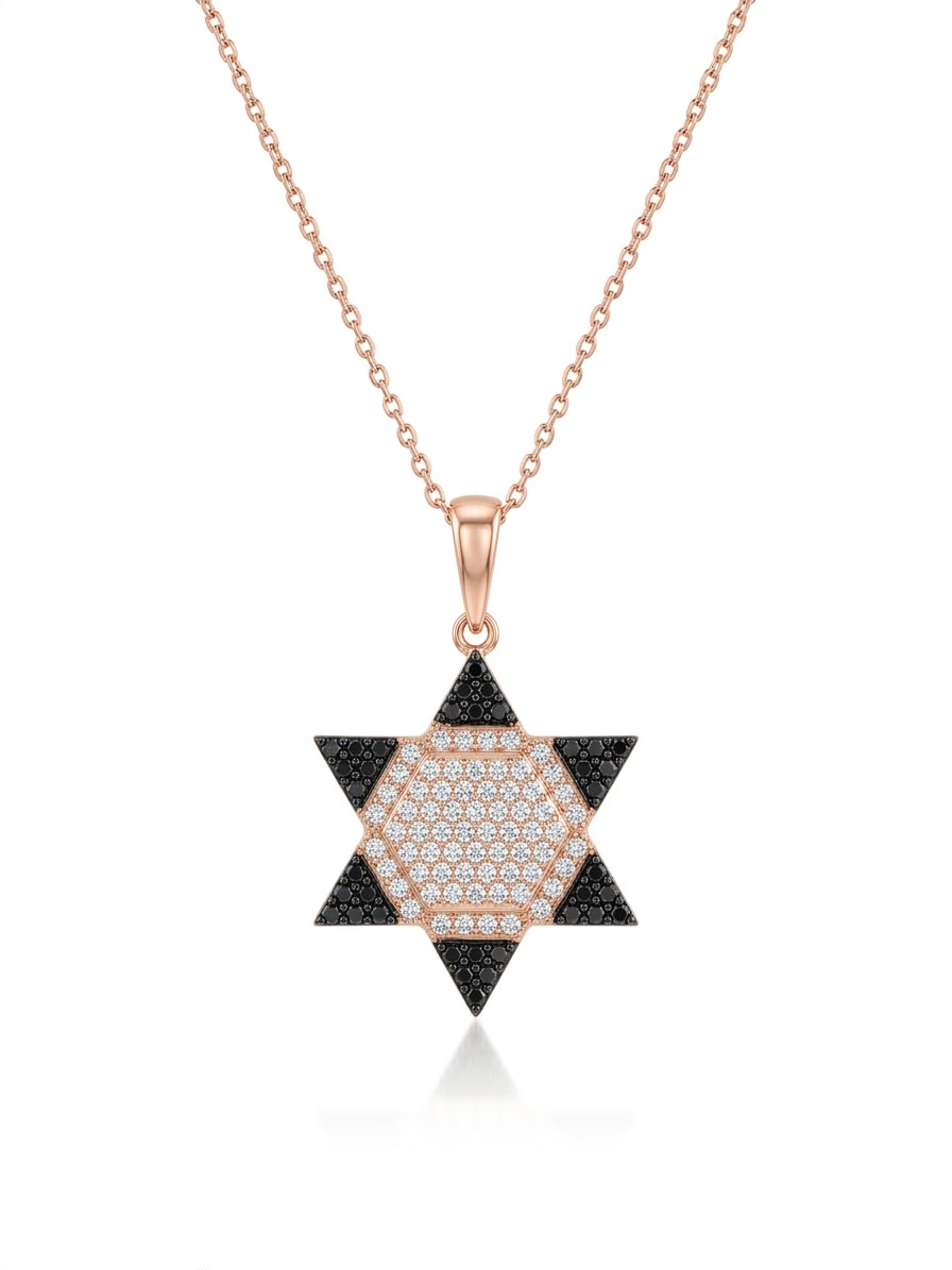 925 Sterling Silver Hexagram CZ Pendant Necklace for Women