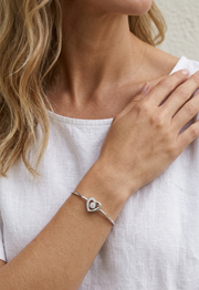 92.5 Sterling Silver Heart Crystal Open Bracelet for Women