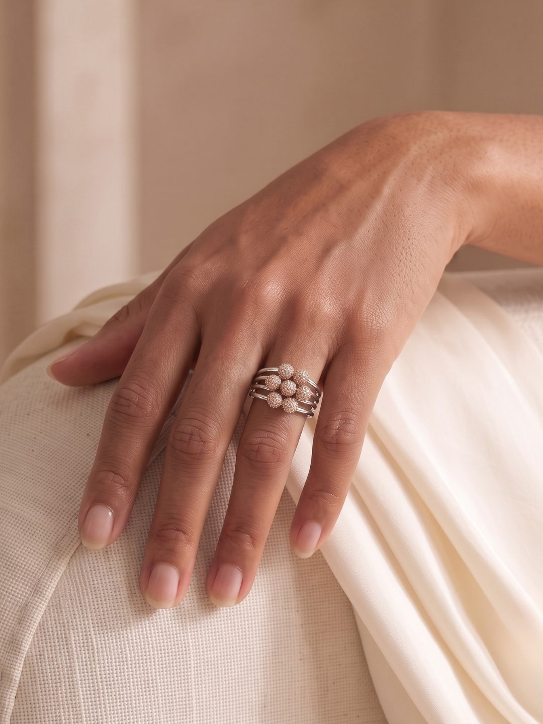 925 Sterling Silver Rose Gold Pavé Bubble Ring for Women