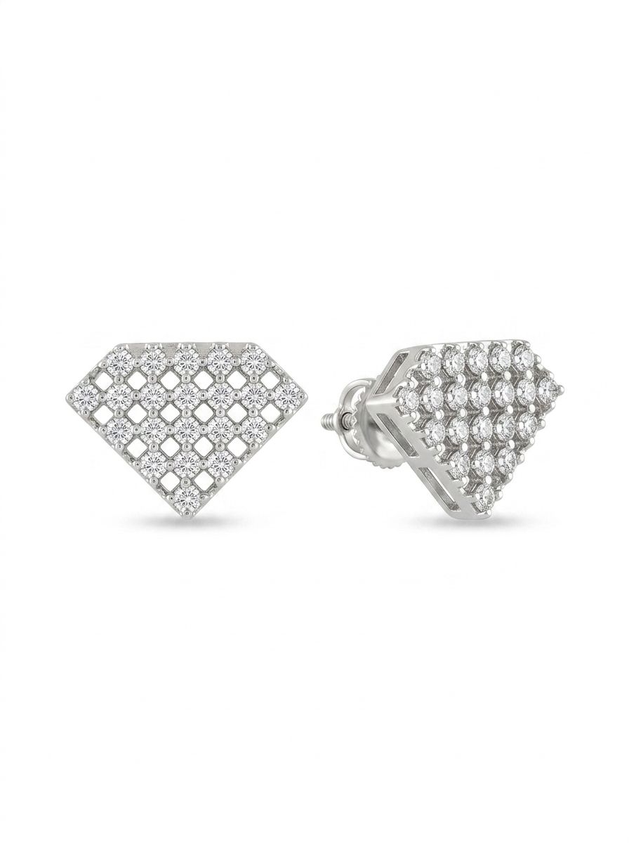 925 Silver Earrings Diamond Shape Lattice Stud Earrings for Women