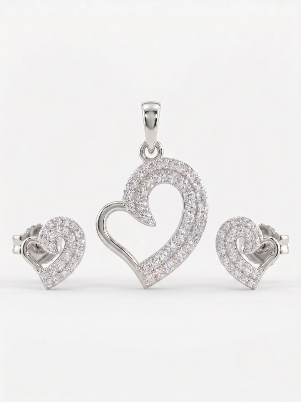 925 Sterling Silver Sparkling Open Heart Pendant Set with Earrings