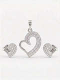 925 Sterling Silver Sparkling Open Heart Pendant Set with Earrings