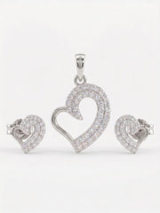 925 Sterling Silver Sparkling Open Heart Pendant Set with Earrings