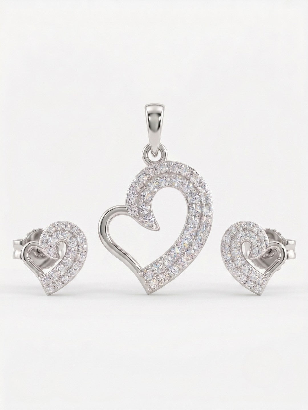 925 Sterling Silver Sparkling Open Heart Pendant Set with Earrings