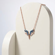 925 Sterling Silver Rose Gold Turquoise & Sapphire Blue Winged Necklace for Women