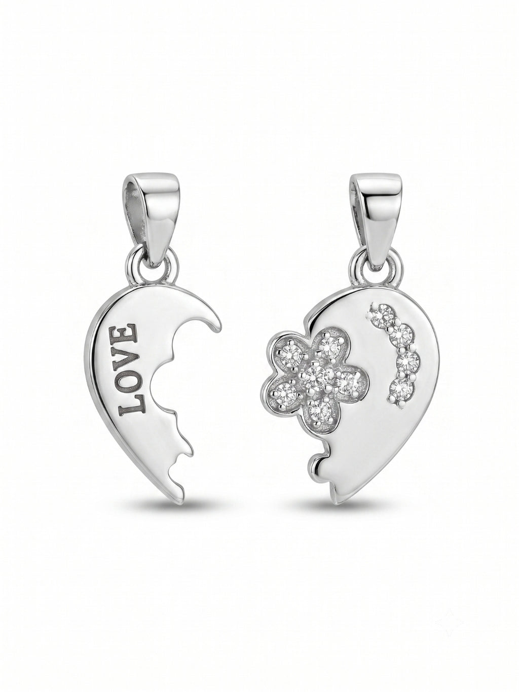 925 Sterling Silver Lucky Clover Heart Couple Pendant Without Chain