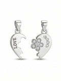 925 Sterling Silver Lucky Clover Heart Couple Pendant Without Chain