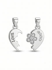 925 Sterling Silver Lucky Clover Heart Couple Pendant Without Chain