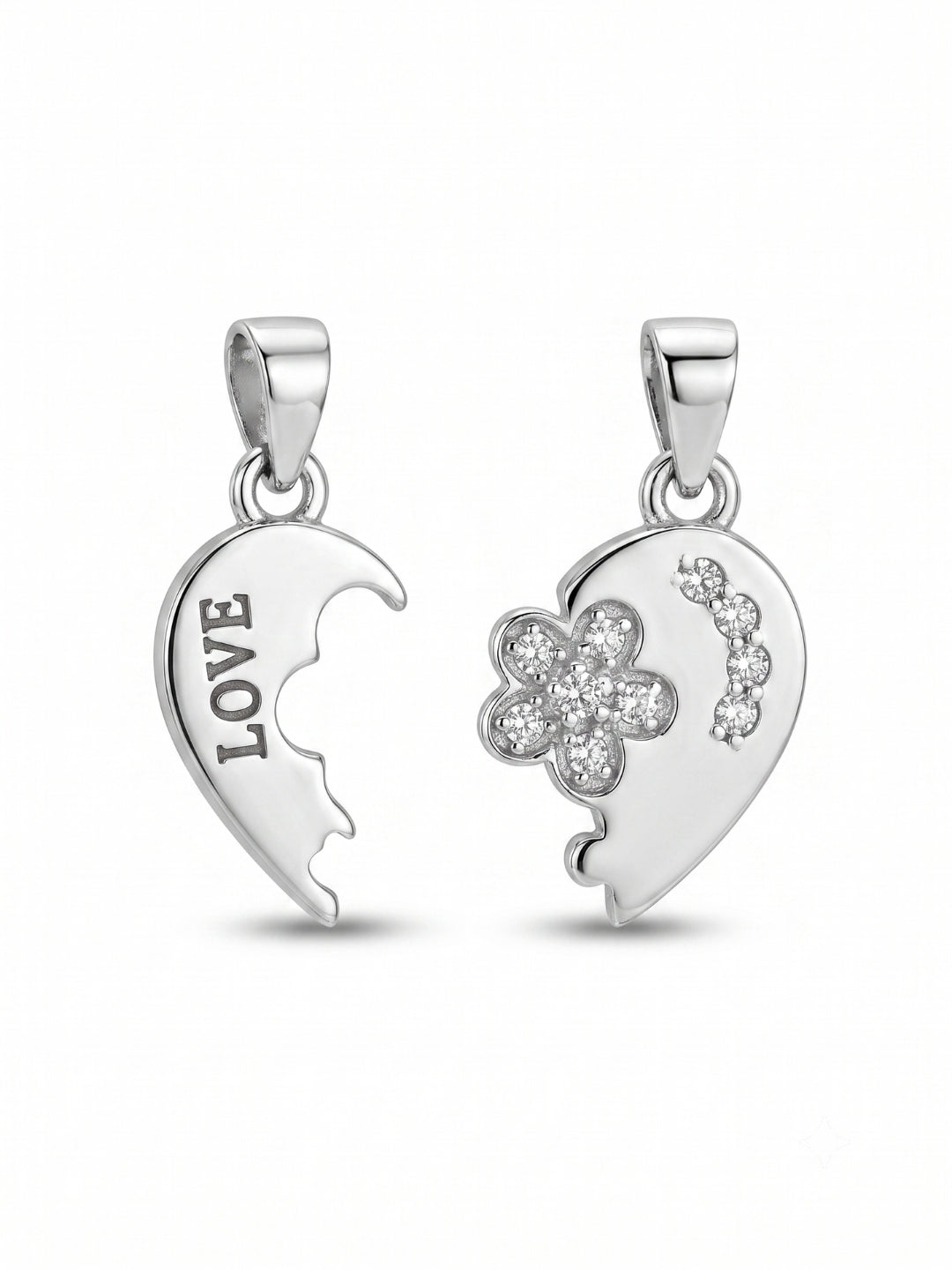 925 Sterling Silver Lucky Clover Heart Couple Pendant Without Chain