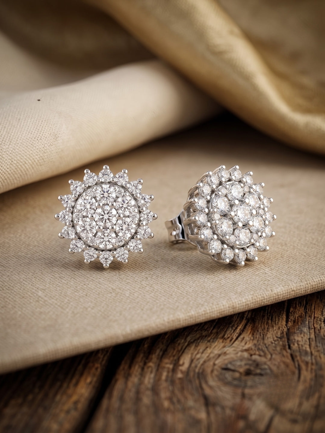 925 Silver Earrings Sparkle Flower Studs for Women