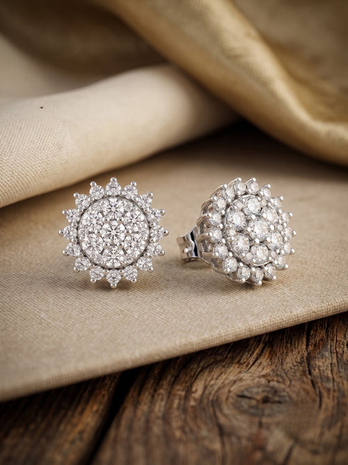 925 Silver Earrings Sparkle Flower Studs for Women