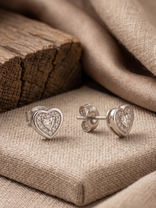 925 Silver Heart Stud Earrings for Women