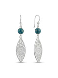 925 Silver Earrings Blue Stone Filigree Drop Earrings for Women