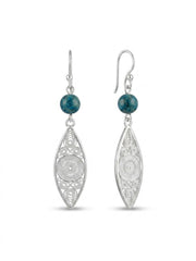 925 Silver Earrings Blue Stone Filigree Drop Earrings for Women