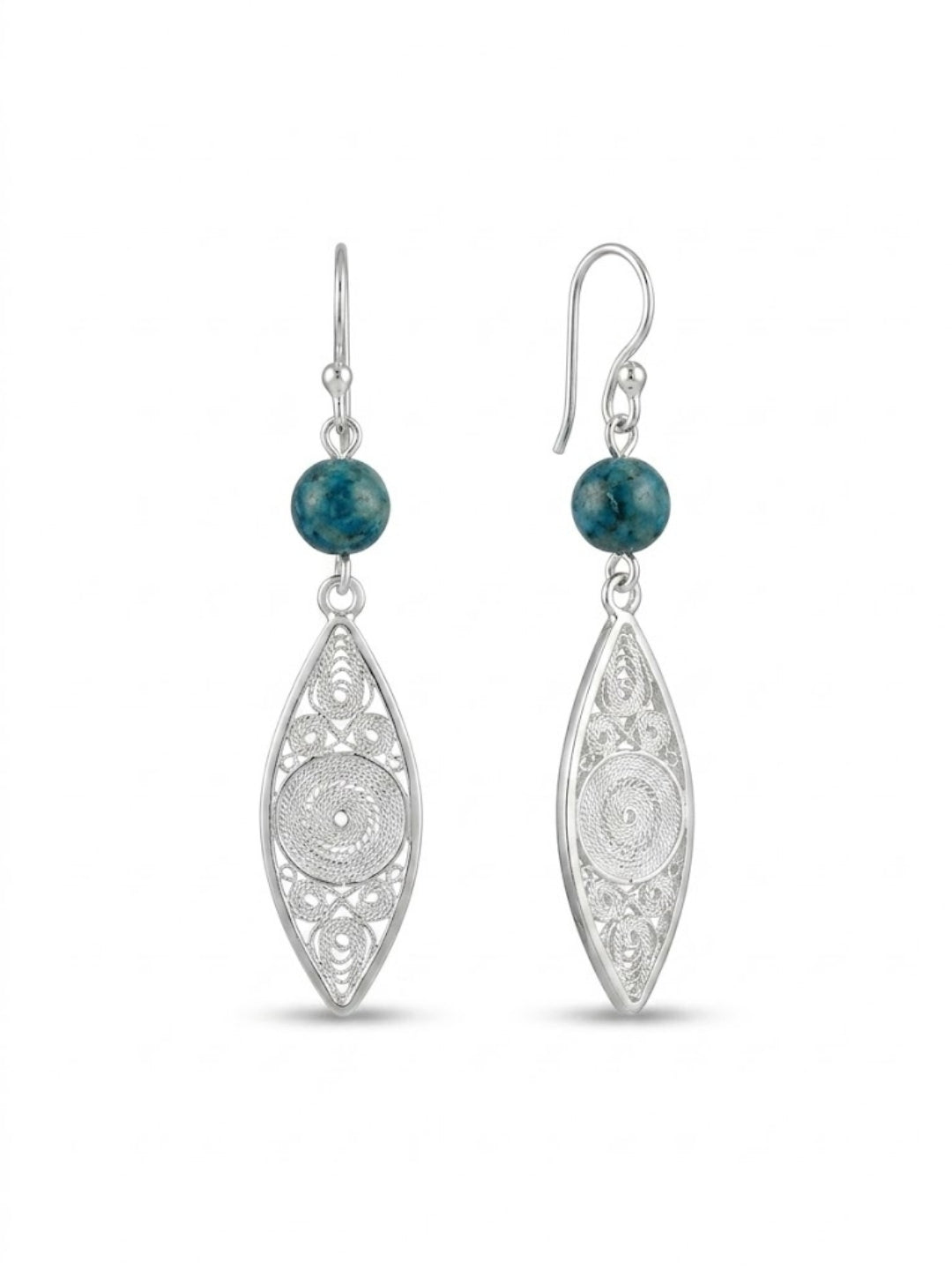 925 Silver Earrings Blue Stone Filigree Drop Earrings for Women