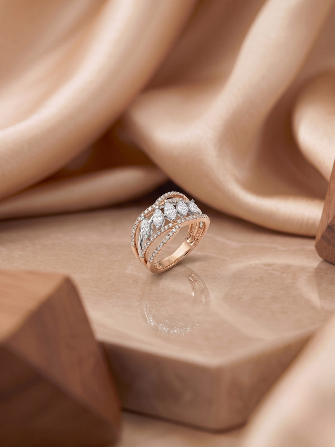 925 Sterling Silver Marquise Cluster Crossover Ring for Women