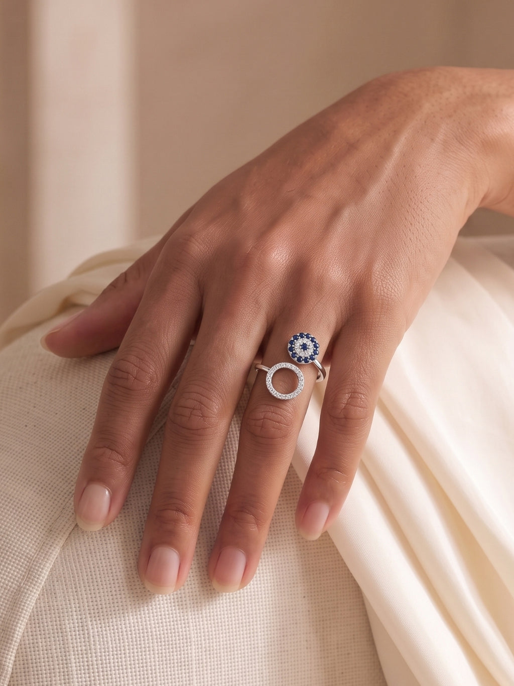 925 Sterling Silver Blue Evil Eye Open Ring for Women