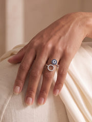 925 Sterling Silver Blue Evil Eye Open Ring for Women