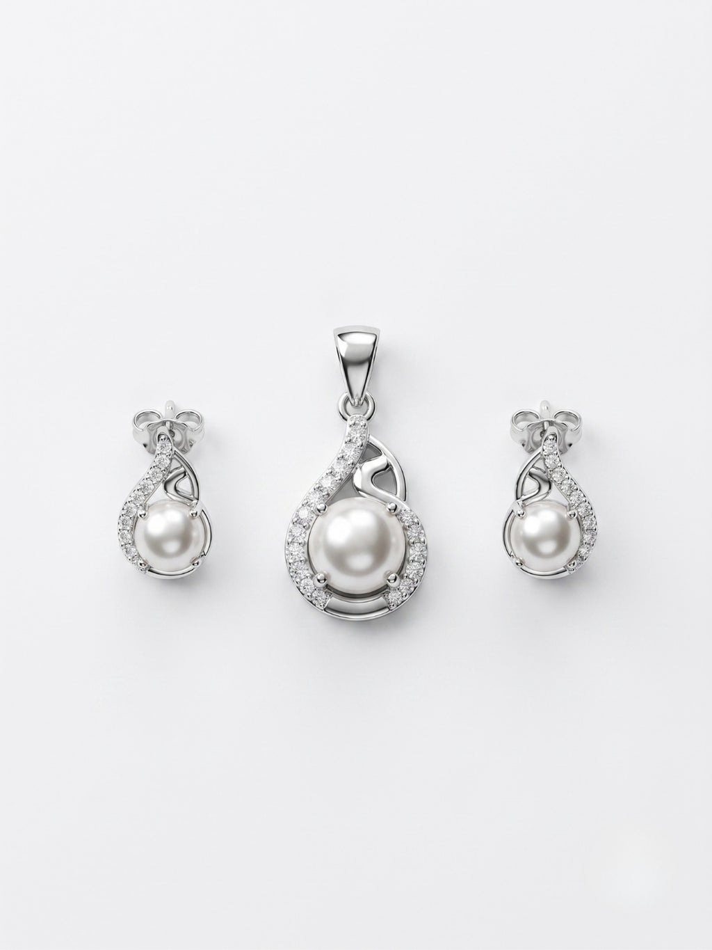 925 Sterling Silver Luminous Pearl Swirl Pendant Set with Earrings