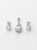 925 Sterling Silver Luminous Pearl Swirl Pendant Set with Earrings