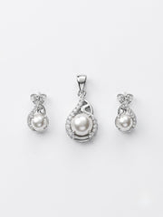 925 Sterling Silver Luminous Pearl Swirl Pendant Set with Earrings