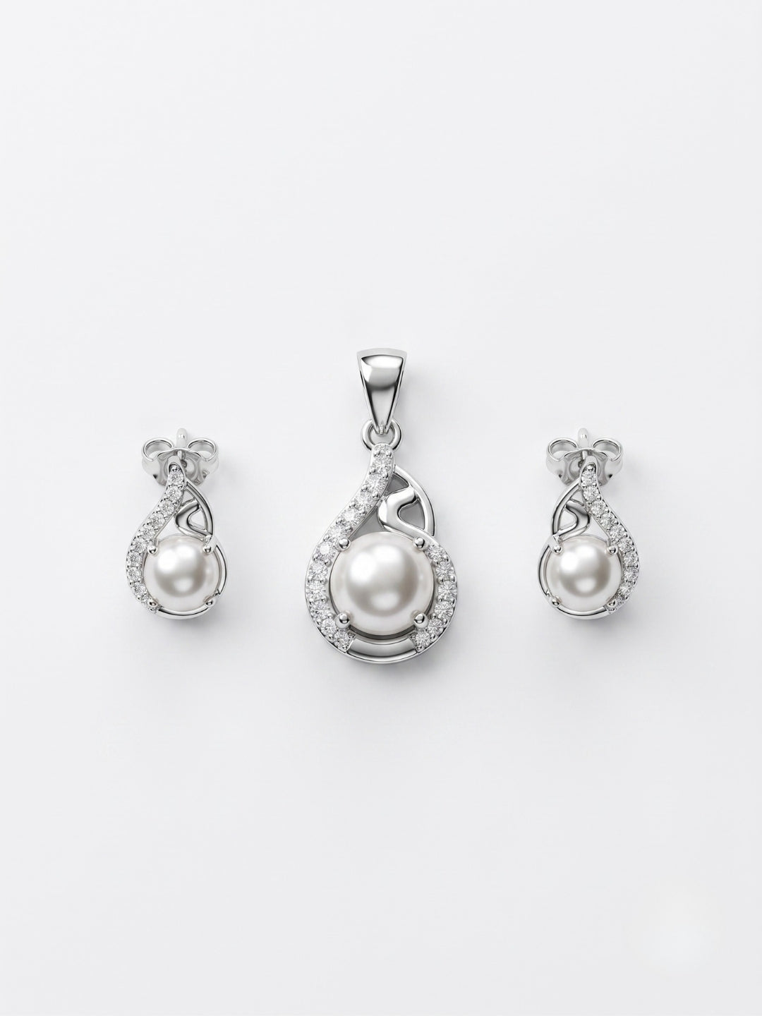 925 Sterling Silver Luminous Pearl Swirl Pendant Set with Earrings