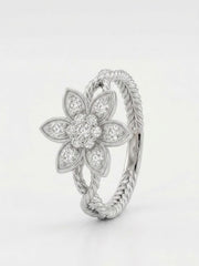 925 Sterling Silver Floral Diamond Ring for Women