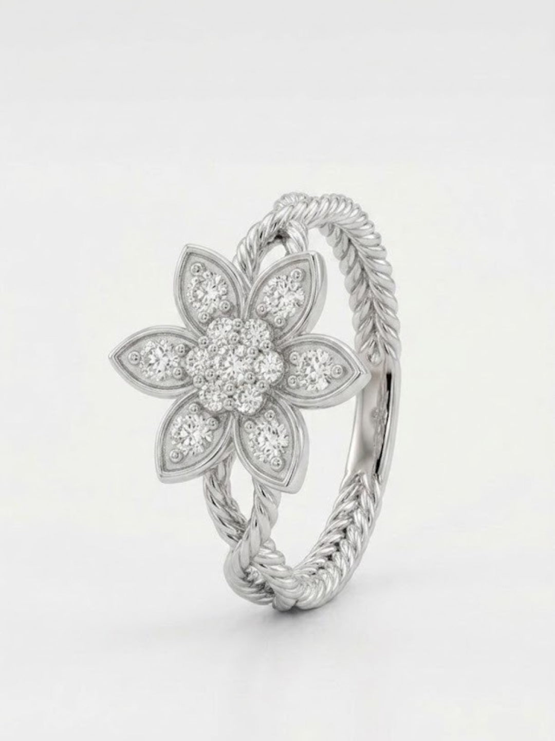 925 Sterling Silver Floral Diamond Ring for Women