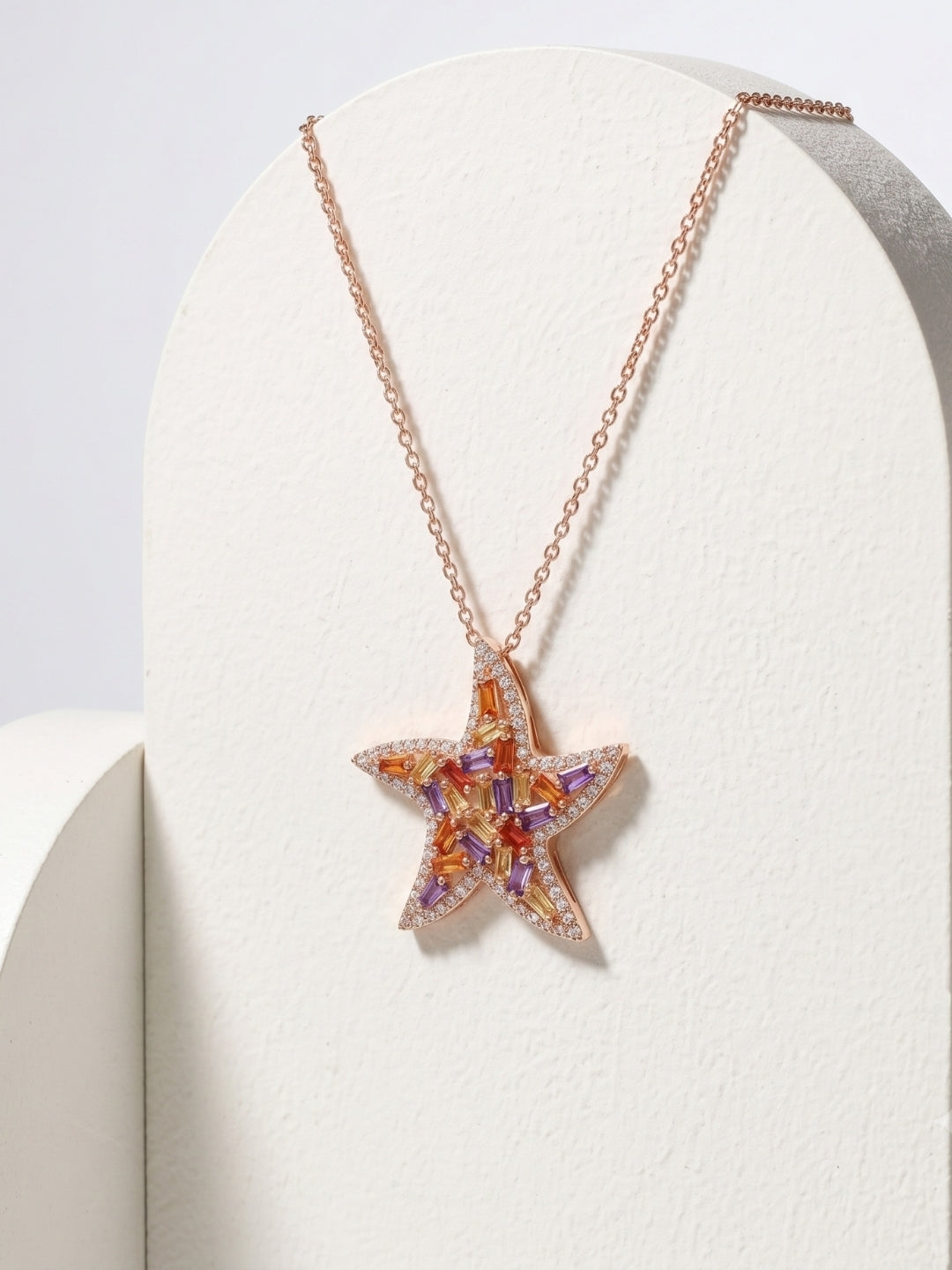 925 Sterling Silver Aurora Sea Star Gemstone Necklace For Women