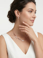925 Sterling Silver Rose Gold Crescent Sparkle Necklace Set with earrings