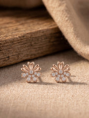 925 Silver Rose Gold Bloom Flower Stud Earrings for Women